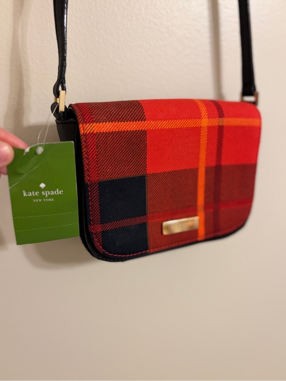kate spade | newbury lane carson red and black plaid crossbody purse NWT